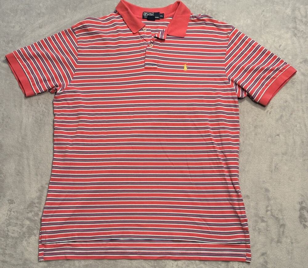 XL VTG Polo Ralph Lauren Shirt Cotton Mesh Striped Multicolor Vintage Y2K Pastel